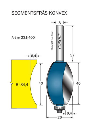 Cobolt Segmentfräs R=34.4 L=40 F=6.4 D=26 S=8