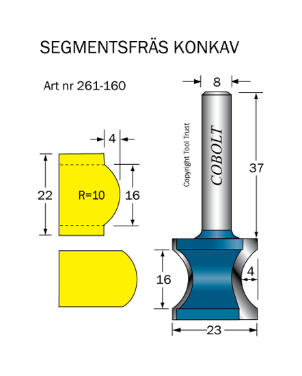 Cobolt Segmentfräs L=16 R=10 F=4 D=23 S=8